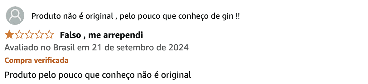 Comentário negativo de um comprador sobre uma bebida